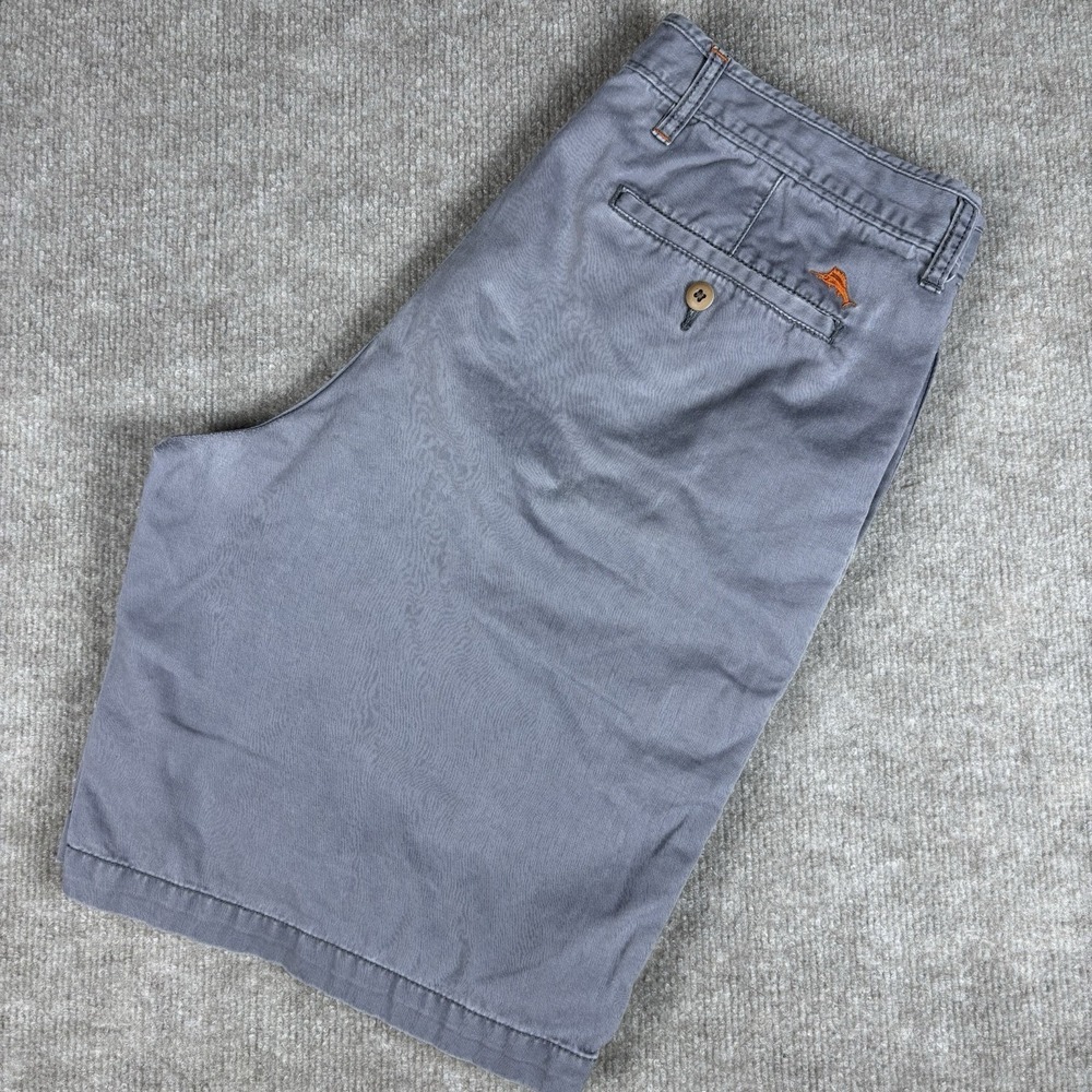 Tommy Bahama Relax Mens 34 Gray Cotton Chino Shorts Flat Front Casual 9"